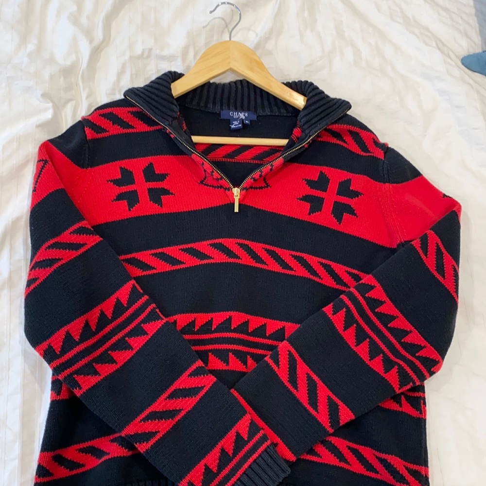 red and black sweater